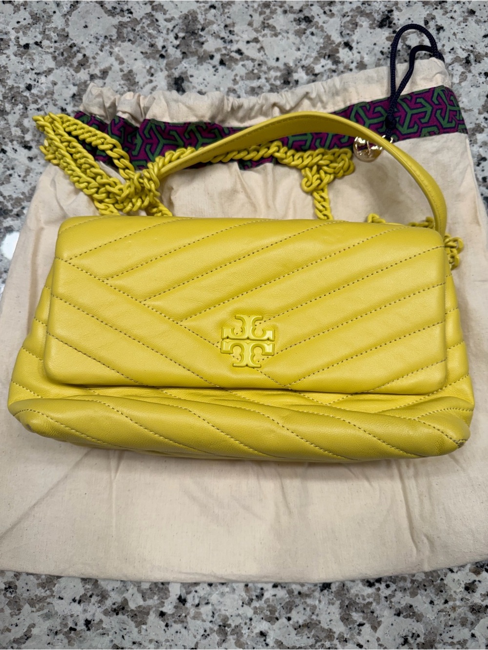 Tory Burch Lemon Quilted Leather Shoulder Bag with Chain Strap